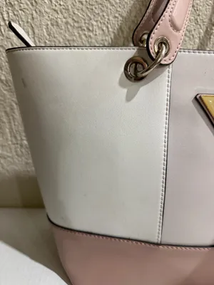 Guess Blush & Cream Colorblock Tote Bag Gold Logo Charm Pom Pom Large thumbnail 18