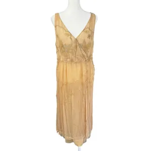 Nataya NWT Gold Embroidered Chiffon Maxi Dress L Edwardian Wedding Fairycore thumbnail 2