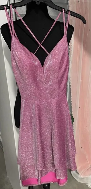 B.Smart Juniors Size 7 Pink Sparkly Knee Length Formal Dress NWT thumbnail 1