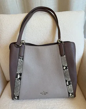 Kate Spade New York Pebbled Leather Snakeskin Trim Tote Purse Shoulder Bag thumbnail 1
