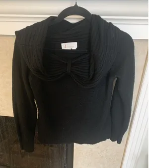 Anthropologie Black Draped Knit Sweater Women’s Large Long Sleeve thumbnail 1