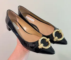 Diane Von Furstenberg Black Patent Leather‎ Pointed Toe Flats 8M thumbnail 1