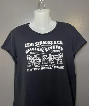Levi's Shirt Womens Large Black Levi Strauss Two Horse Graphic Tee Top Logo thumbnail 1