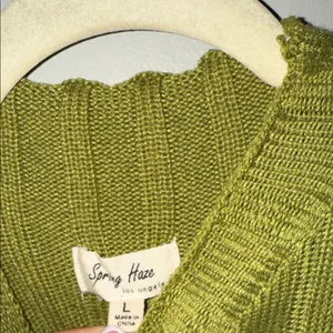 Sleeveless Ribbed Knit Dress Mock Neck in Bright Olive Green thumbnail 4