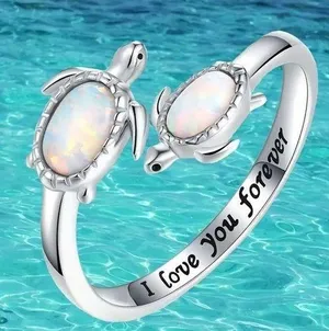 Stainless Steel Silver Mother and Baby Turtle Adjustable Ring Size 5-9 thumbnail 2