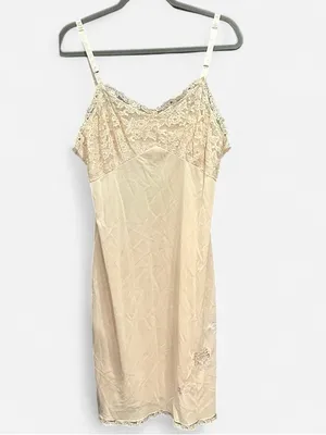 Vintage 50s 60s Charmode Sears Cream Lace Embroidered Nylon Slip Dress M USA thumbnail 4