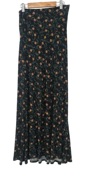 LuLaRoe Maxi Skirt XXS Black Floral Foldover Waist Boho Long Casual Stretch thumbnail 1