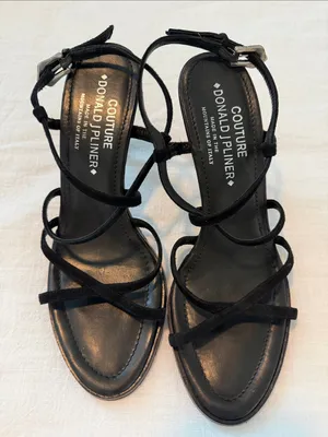 Donald J Pliner Couture Y2K Black Suede Strappy Heels Italy Size 8 thumbnail 1