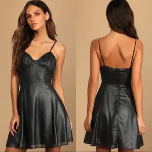 NWT Lulus Catch a Glint Metallic Bustier‎ Mini Skater Dress in Black Size Medium thumbnail 2