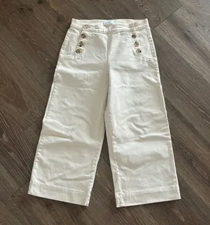 Loft Wide Leg Cropped Cream Sailor Pants with Button Detailing - Size 27 / 4 Petite thumbnail 1