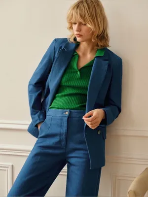 Sezane Christie Denim Blazer Baby Blue Double Breasted Jacket NWT US 4 FR 36 thumbnail 2