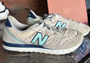 New Balance Beige Sneakers with Mint Blue 'N' Accent thumbnail 1