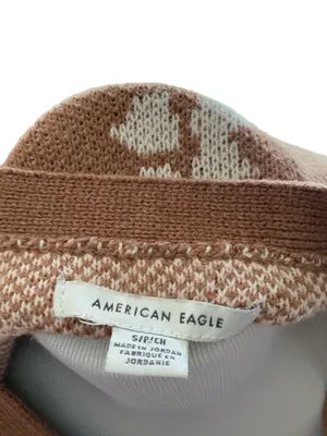 American Eagle Retro Floral Button-Up Crop Cardigan Tan Cream Soft S thumbnail 3