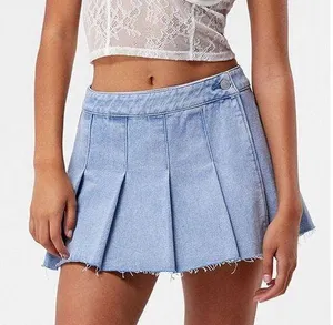 Mid Rise Pleated Denim Mini Skirt. Size 24. thumbnail 1