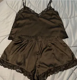 Forever 21 Brown Lace Pajama PJ Tank Top Shorts Sleep Set thumbnail 1