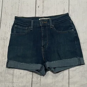 Levis 721 blue denim high rise shorts thumbnail 2