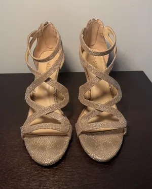 Kelly & Katie Champagne Glitter Strappy High Heel Sandals Women’s Size 9.5 thumbnail 1