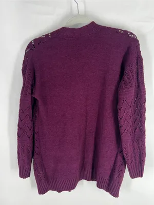 Hooked Up Cozy Cardi Winter Bloom Purple Pointelle Open Front Cardigan S NWT thumbnail 10