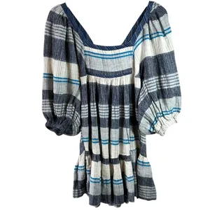 Free People All Lined Up Striped Boho Peasant Milkmaid Dress Open Back XS thumbnail 3