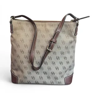 Dooney & Bourke DB Monogram Canvas Crossbody Shoulder Bag Brown Leather Trim thumbnail 2