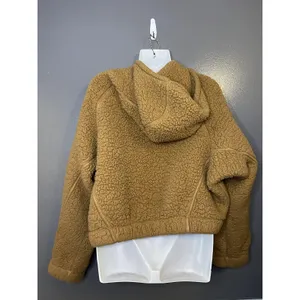 Wild Fable Jacket Womens M/L Brown Sherpa Fleece Hooded Full Zip Pockets Teddy thumbnail 5