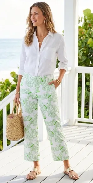 Lilly Pulitzer Green Embroidered Butterfly Print Crop Pants Size 6 thumbnail 1