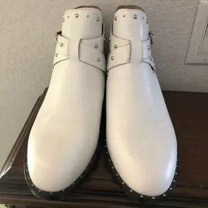 Halogen white buckle silver stud leather booties 10M thumbnail 2