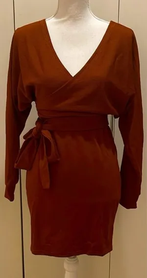 Rust color long sleeve short dress size small NWOT #71 thumbnail 1
