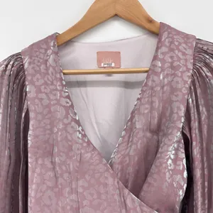 Show Me Your Mumu Joplin Wrap Blouse S Mauve Lilac Metallic Leopard Crop‎ Top thumbnail 4