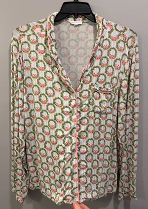 Mary Square Charlotte Long Sleeve Button-Up Pajama Top and Pants Set Deck The Halls thumbnail 7