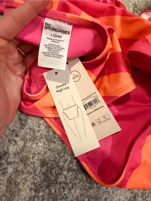 Women's No Boundaries Pink & Orange Striped Triangle Bikini thumbnail 5