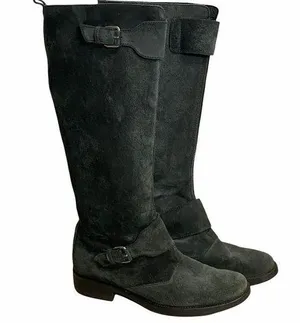 J. CREW Moto Biker Women’s Sz 8 Buckle Motorcycle Black Suede Leather Boots thumbnail 1