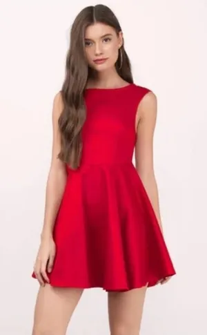 TOBI Skater Fit & Flare Mini Dress In Red Stretch Scoop Back, Size L thumbnail 1