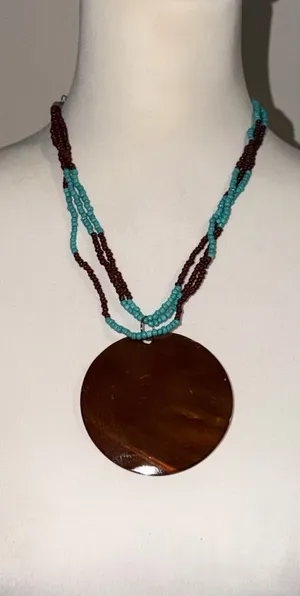 2000s vintage style whimsical bohemian brown & teal bedead necklace w earrings thumbnail 1