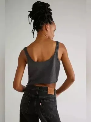 We the Free Gray Cropped Tank Size Medium thumbnail 3