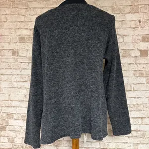 Sympli Top 10 Heathered Knit Sweater w/Black Trim Slit Sides asymmetrical thumbnail 2