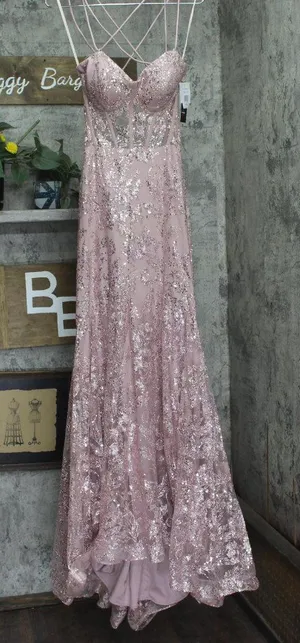 Blondie Nites Juniors Glitter Sequined Corset-Bodice Gown Dress Rose Pink 13 thumbnail 1