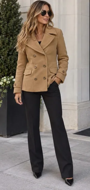 Banana Republic Cashmere and Wool Blend Tan Double-Breasted Pea Coat Size Small thumbnail 1