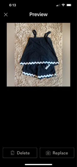 Black and White Ric Rac Cotton & Linen Wavy Trim Top With Shorts Set XS New thumbnail 3