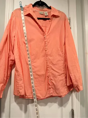 L.L. Bean Size 1X Pink Stripe Ruffle Front Lightweight Cotton Button Down Shirt thumbnail 5