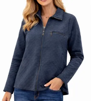 L.L. Bean blue quilted full zip collared sweater size small thumbnail 1