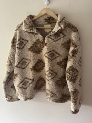 Thread & Supply Geometric Brown and White Aztec Sherpa Quarter Zip thumbnail 1
