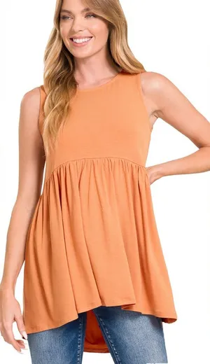 Zenana Outfitters Top Sleeveless EmpireWaist ButterOrange P-P 20” Hi-Lo Hem 27”F 32 1/2”Back NWOT thumbnail 1