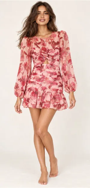 ASTR The Label Floral Mini Dress Ruched Cutout Feminine Coquette thumbnail 1