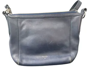 Fossil‎ Navy Blue Genuine Leather Crossbody Shoulder Handbag thumbnail 1