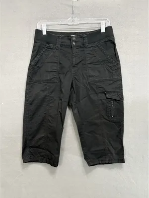 Lee Women's Black Cargo Capri Pants Size 4 Twill Cotton Stretch Mid Rise Pockets thumbnail 2