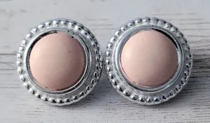 Vintage Clip On Earrings Light Pink Center with Silver Tone Halo thumbnail 1