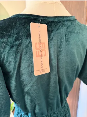 French Connection Dark Green Velvet Tiered Midi Dress thumbnail 9