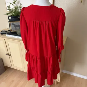 POMANDER PLACE Red Crepe Kenzo Tiered Dress Size Medium‎ thumbnail 8