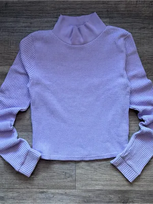 aerie Lilac Waffle Knit Mock Neck Long Sleeve Top Preppy Fall School Comfy Sz M thumbnail 1